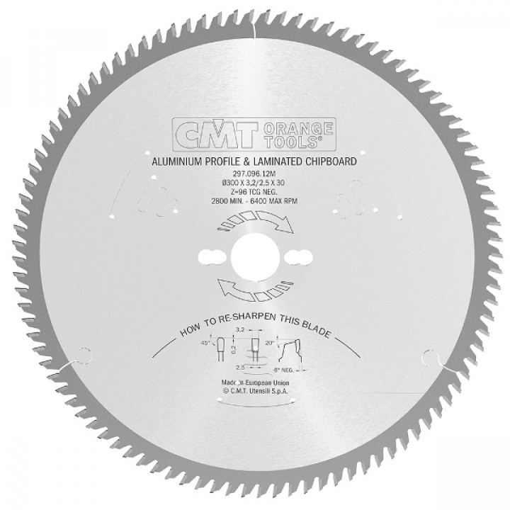 297.081.10M CMT Пильный диск для цветных металлов и PVC 254x30x3,2/2,5 -5° TCG Z=80